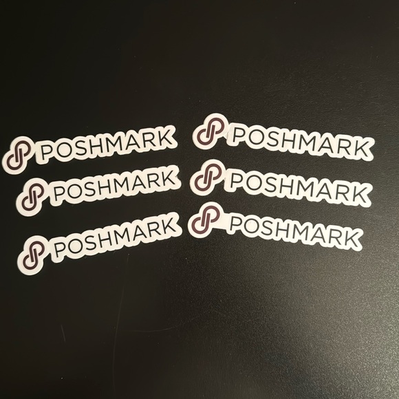 Poshmark Vinyl Logo White Stickers Black Lettering Burgundy Logo each 4.75” Long - Picture 1 of 1